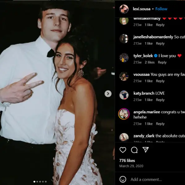 Tyler Kolek confessing His Love on social media through a comment.