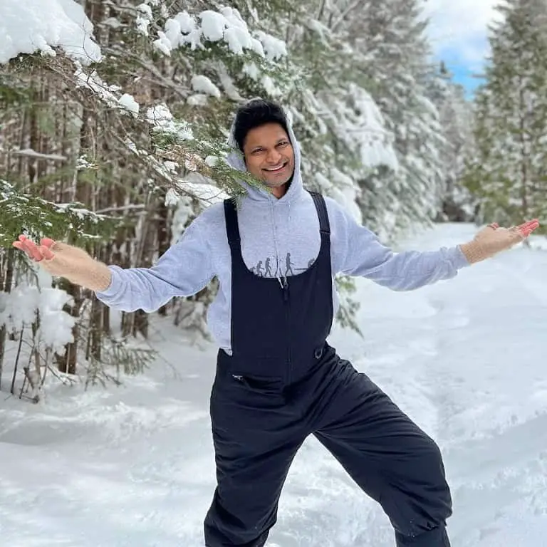 Bhanu Gopal poses during a snowfall.