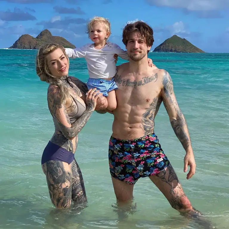 Tattoo artist Malarkey with her husband, Arlo, and son Atheus