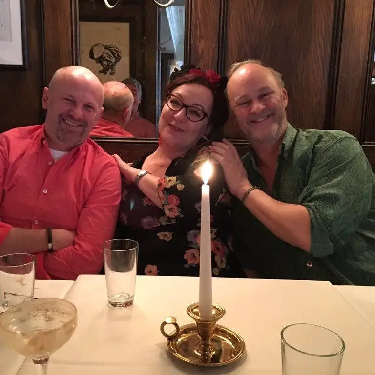 Tim McInnerny with his long tern girlfriend, Annie and a friend