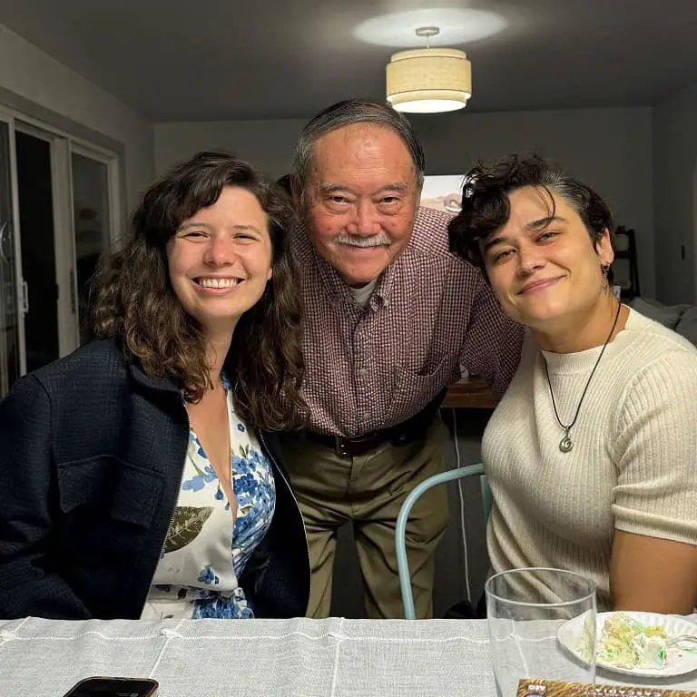 Kylie Chi with her partner and grandfather.