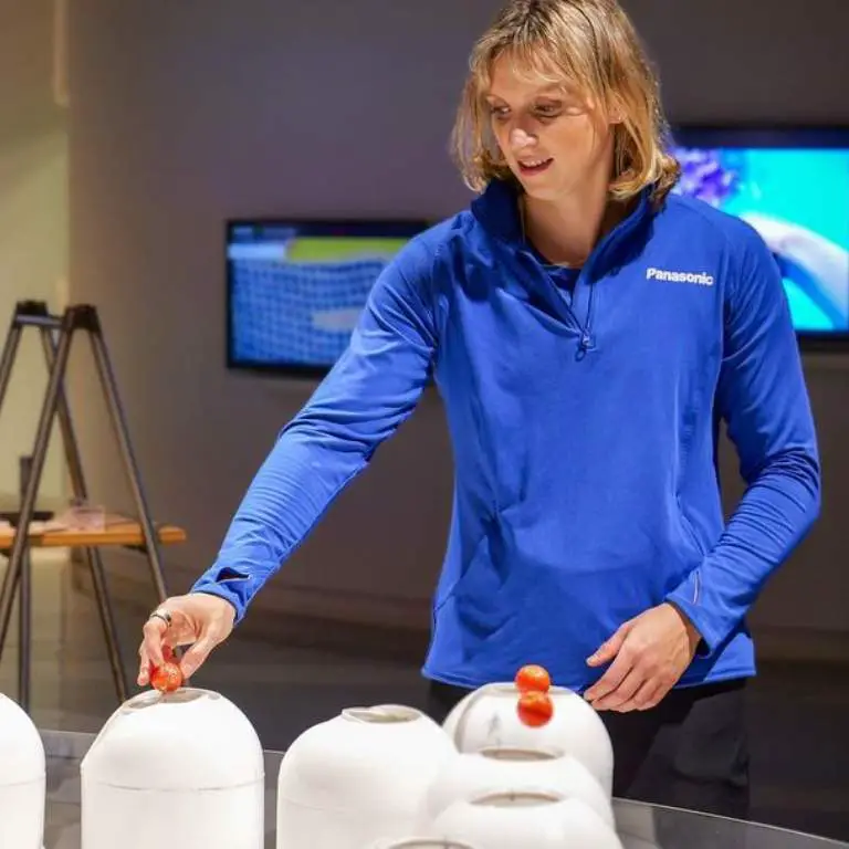 Katie Ledecky in a posing for a picture during a promotional video shoot