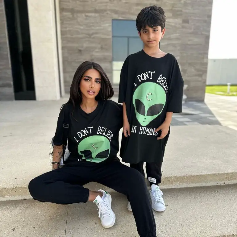 Sara Al Madani with her son Maktoum in their home at Dubai.