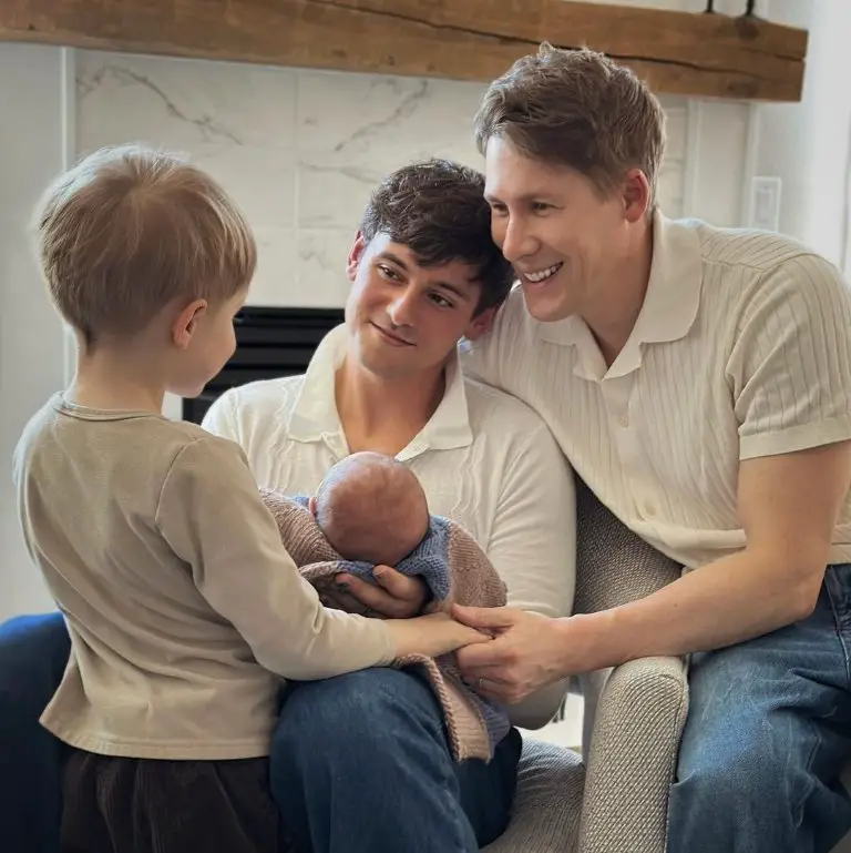 Tom Daley with his husband and two kids.