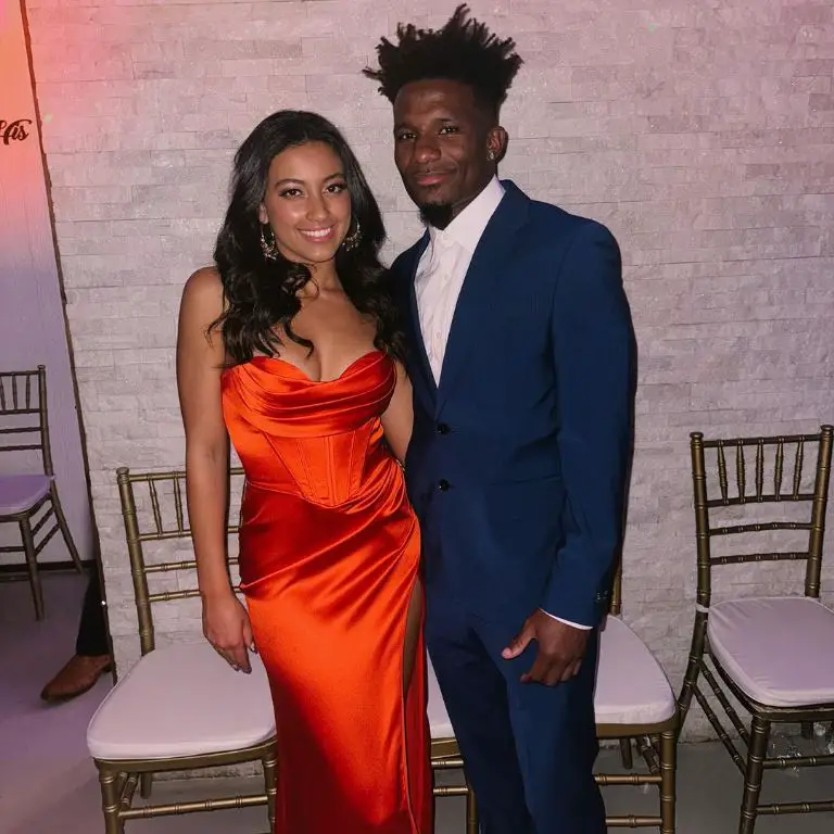 Wide Reciever Derius Davis with his girlfriend Tatum during a college event.