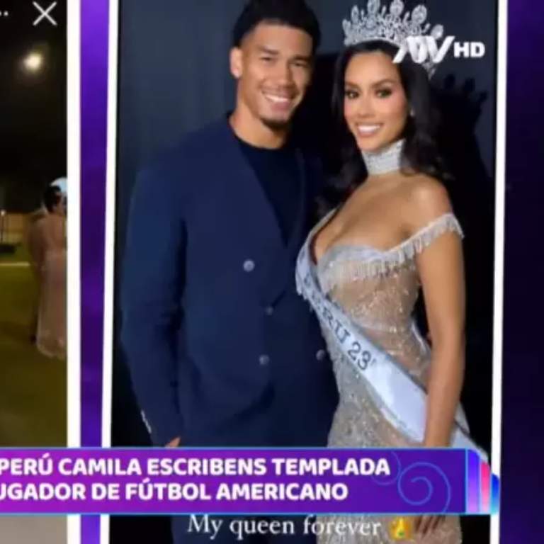 Allen Lazard with his rumored girlfriend, Camila posing for pictures at the Miss Peru 2024 ceremony