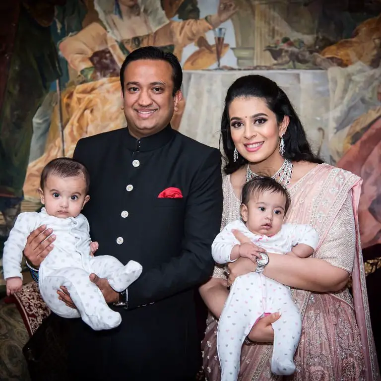 Billionaire Varun Chaudhary with his wife Anushree Tongya and twin kids.