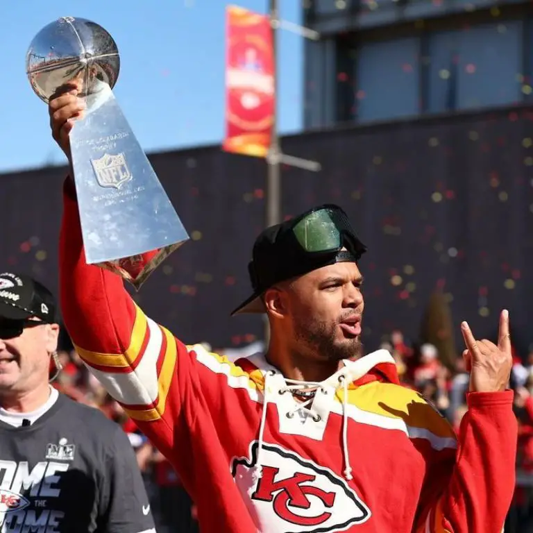 Chris Oladokun with the Super Bowl LVII in The Kansas City Chiefs Jersey.