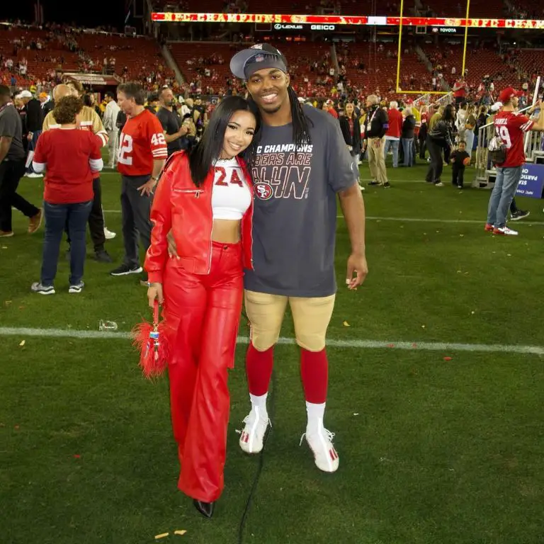 Jordan and Allahbia celebrating the 49ers win in the NFL in their home stadium.