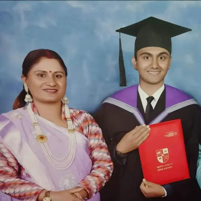 Kedar Ghimire's wife Sita during their son's graduation. 