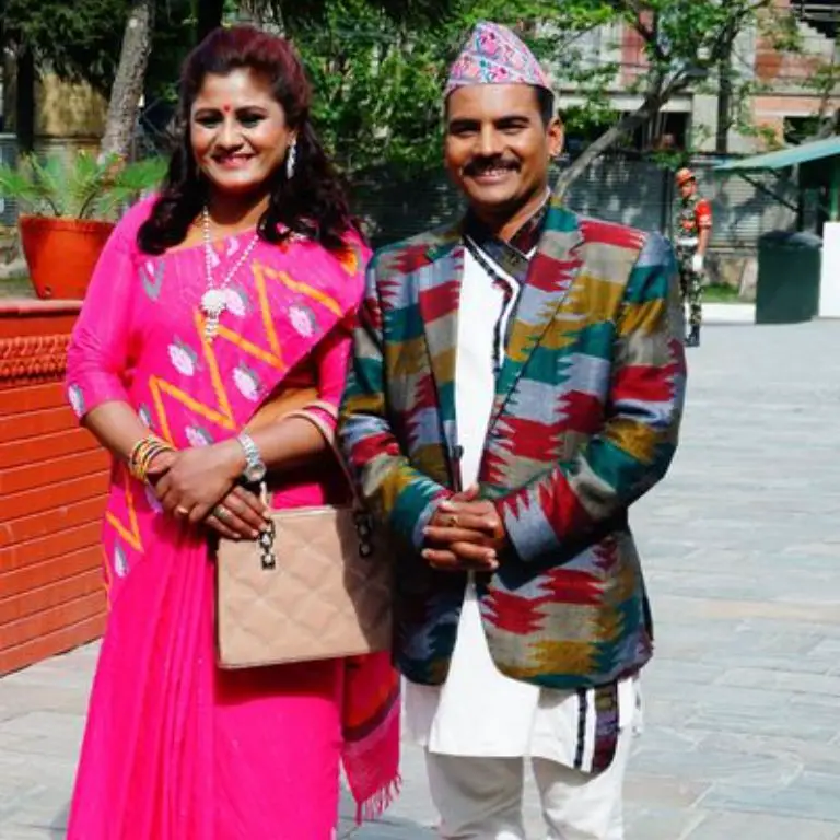 Kedar Ghimire with his wife Sita Devi Timalsina during a movie premiere.