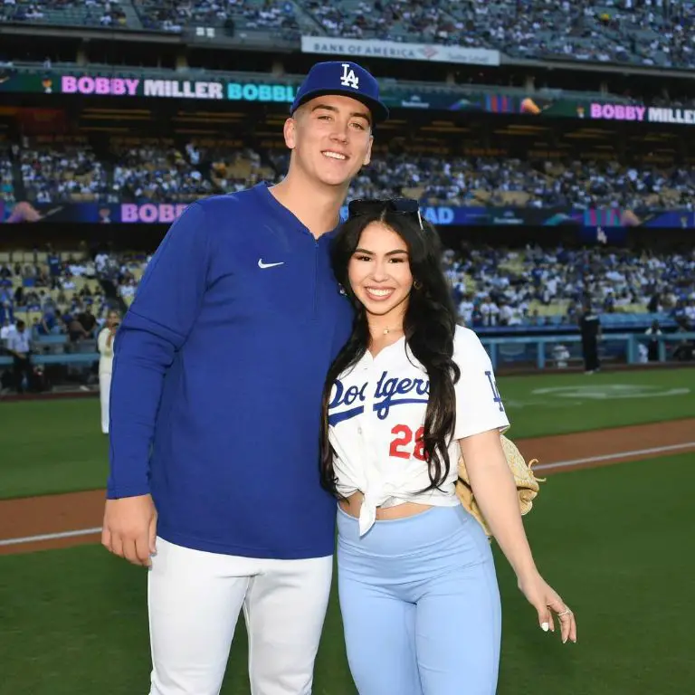 Natalie Loureda celebrating the Dodgers's win with her partner Bobby in their home stadium.