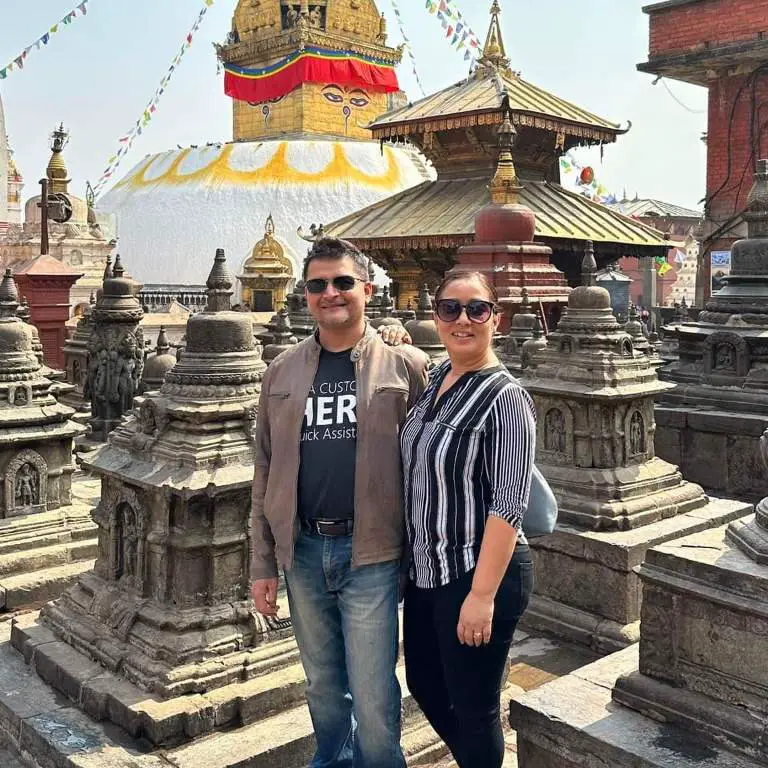 Tanka Dahal photographed with his wife during a visit in Nepal