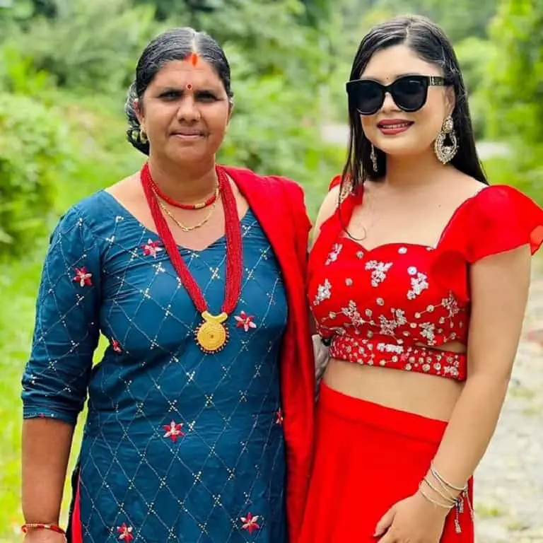 Samikshya Adhikari with her mother.