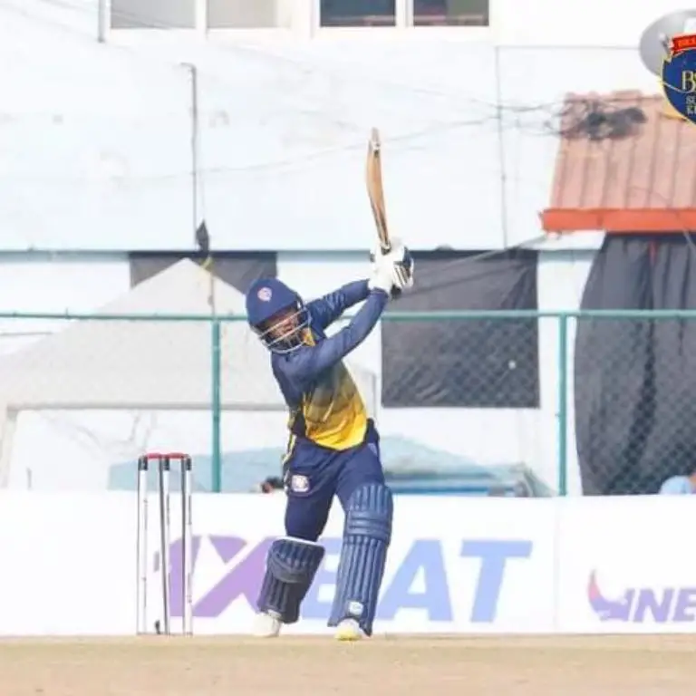 Arjun Saud playing against the Lumbini All-Stars at TU Cricket Ground, Kritipur.