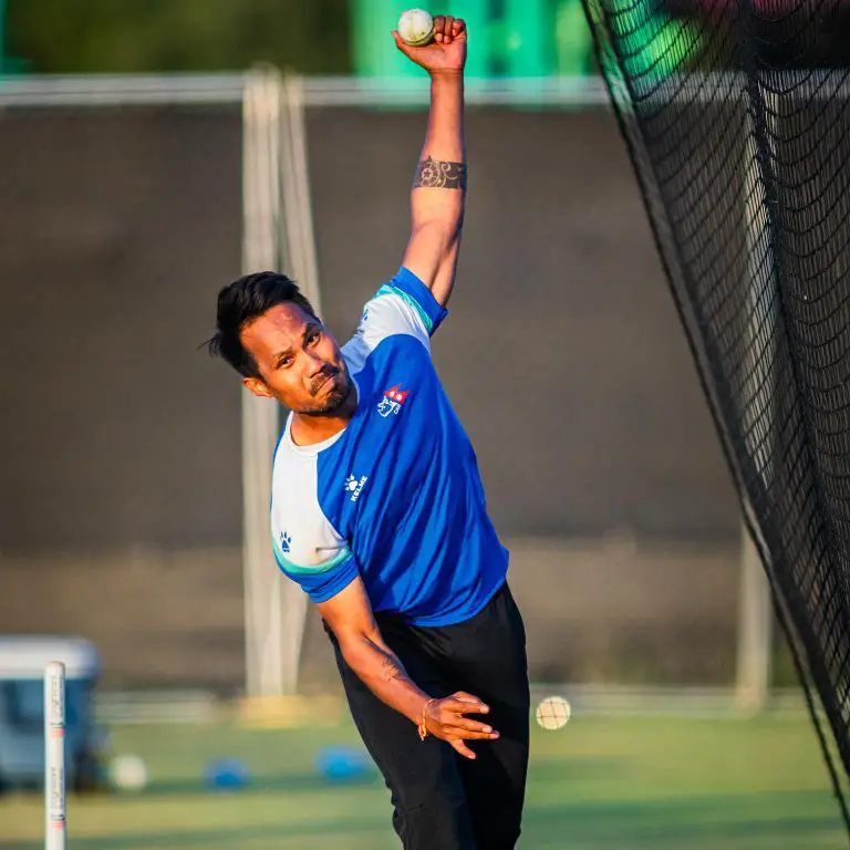 Lalit Rajbhansi practicing before the ODI game against the USA in Dallas, Texas.