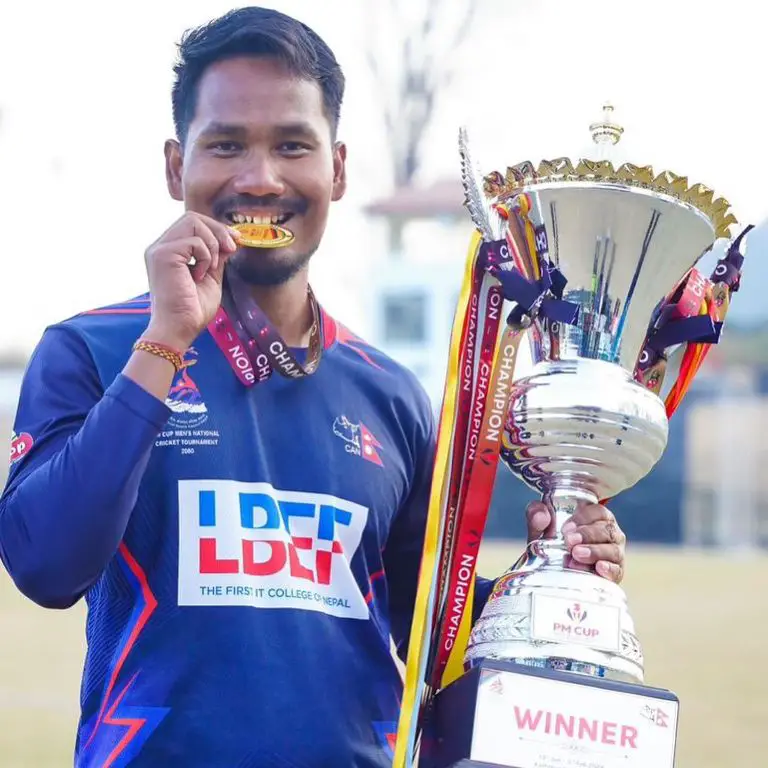 Lalit with the One Day Prime Minister Cup with the Nepal Police Club.