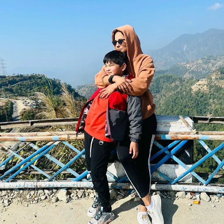 Malvika Subba with her son Zayir Rio Subba Shrestha during their trip to East Itahari- Dharan.