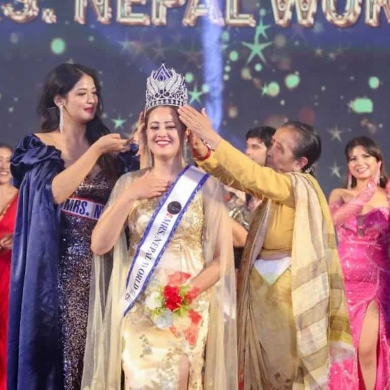 Denila Karki after winning Mrs Nepal World 2024.